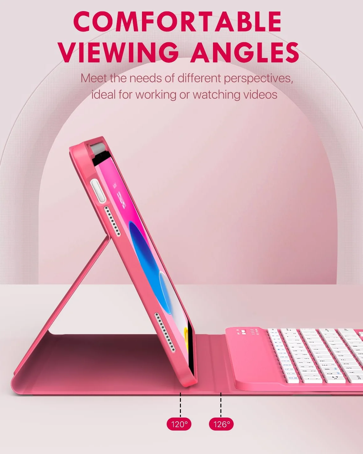 MoKo for iPad (A16) 11th Generation Case with Keyboard 11 inch 2025, iPad 10th Generation 10.9 inch Keyboard Case with Pencil Holder, Multi-Angle Detachable Bluetooth Keyboard, Pink