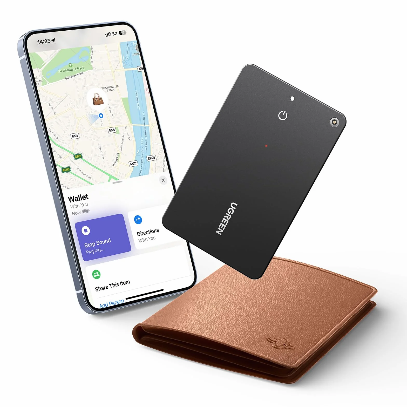 UGREEN FineTrack Slim lokalizator Bluetooth wodoodporny IP68 ładowalny SmartTag do portfela z Apple Find My