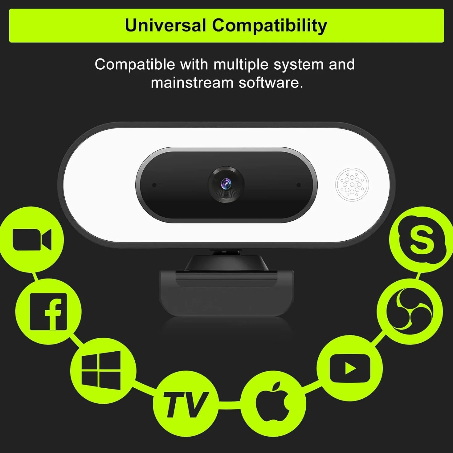 Kamera internetowa 1080P Full HD z mikrofonem pierścieniowym do PC i laptopa