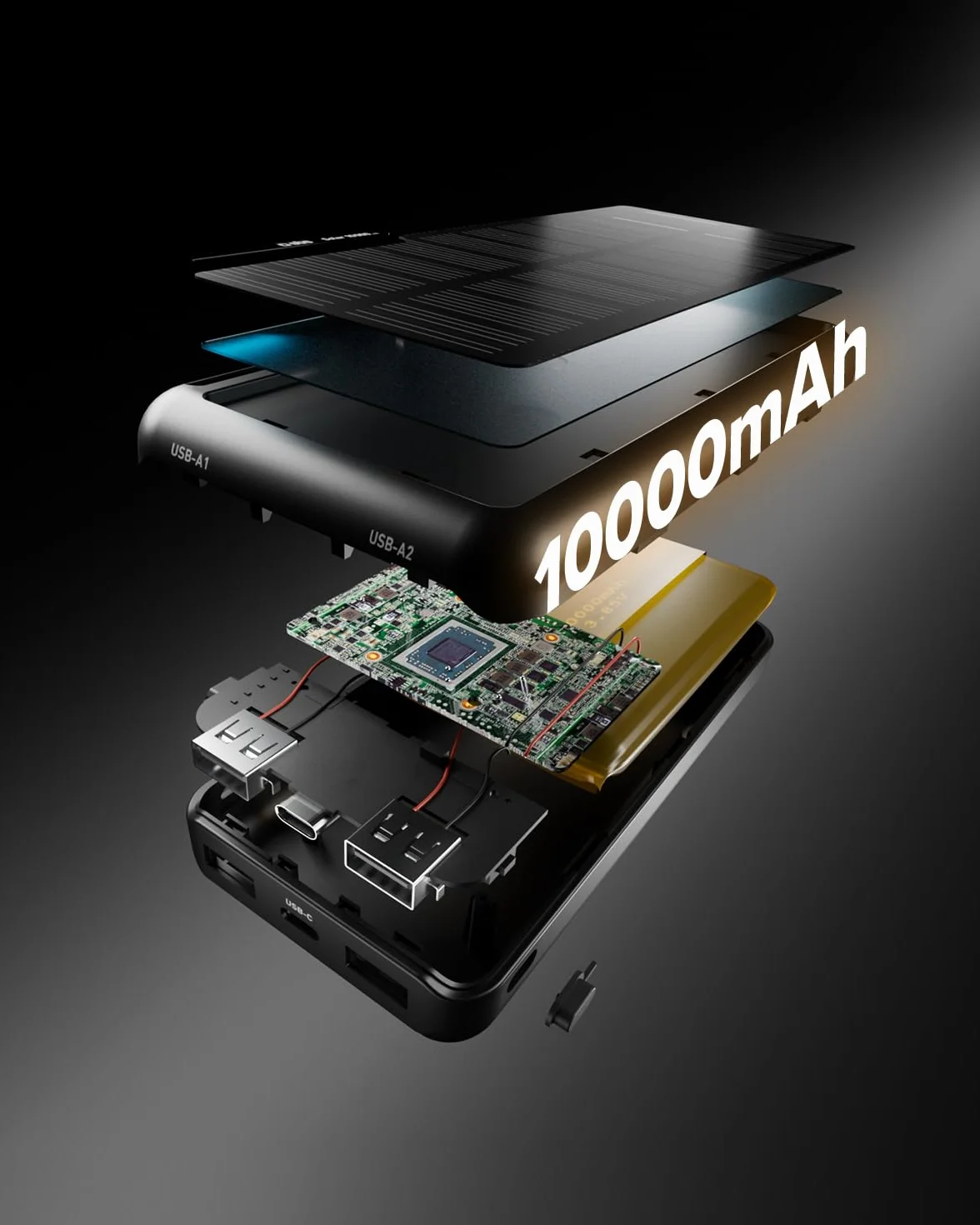 SBS Solar PowerBank 10000mAh z Panelem Słonecznym Szybkie Ładowanie USB-C USB-A Czarny