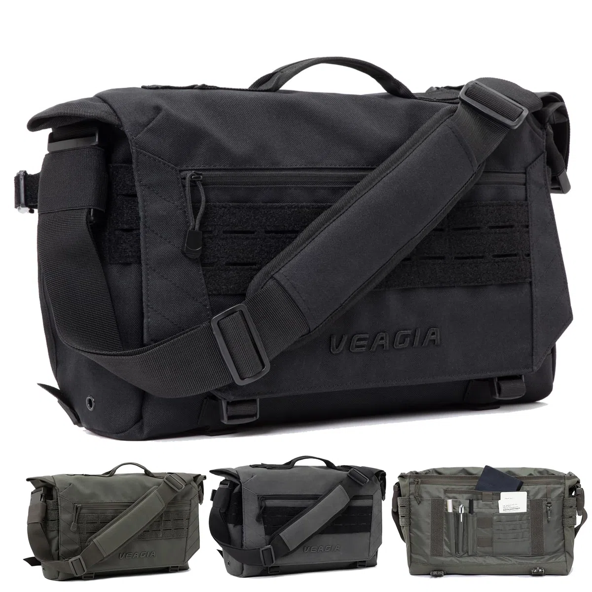 VEAGIA Torby kurierskie Torba na laptopa Teczka system Molle Styl taktyczny Odpinany pasek na ramię Torby na ramię (43x30x13cm), Czarny, 16.5x11x4.5in