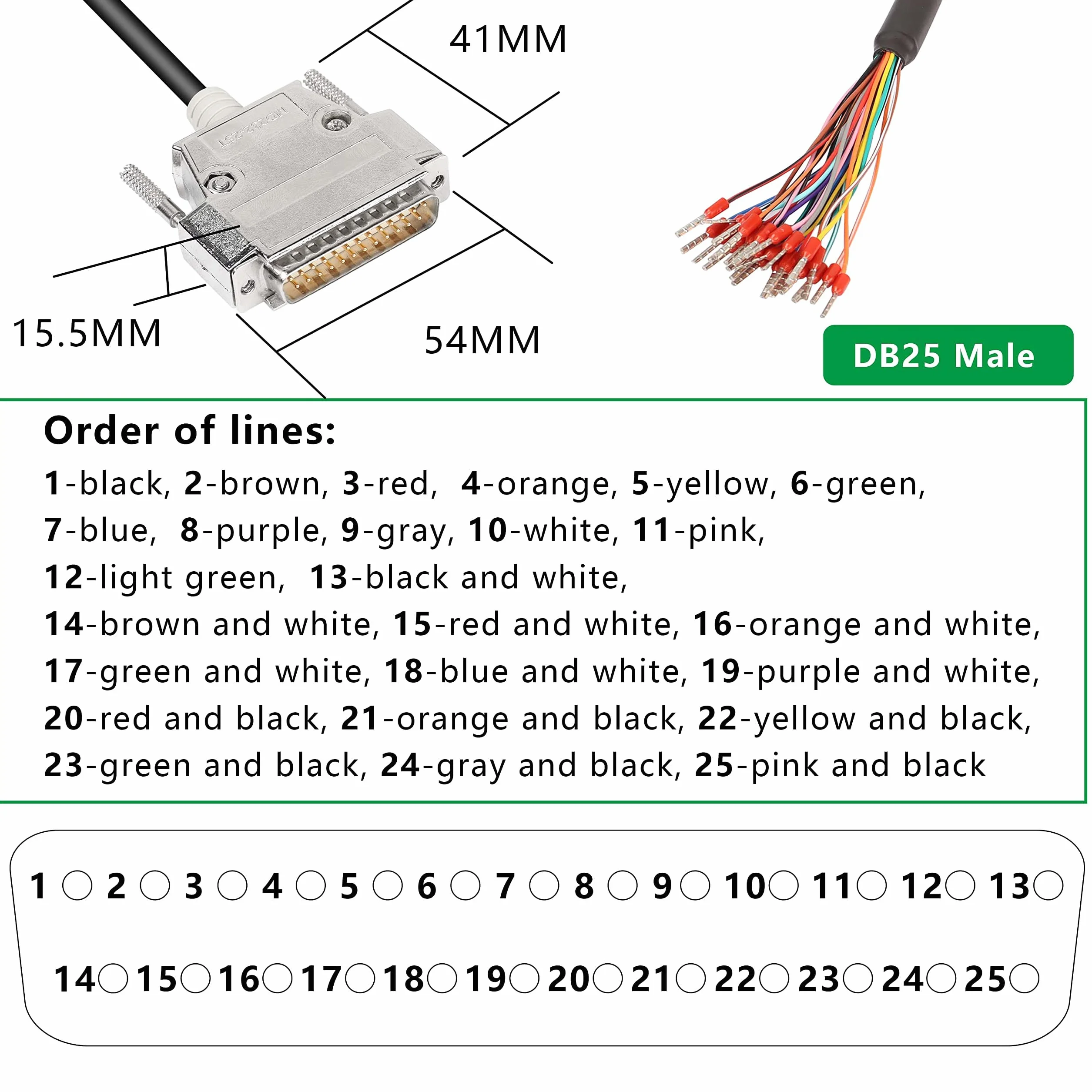 DB25 adapter RS232 25-pinowy kabel przedłużający szeregowy bezlutowy 1M DB25 męski