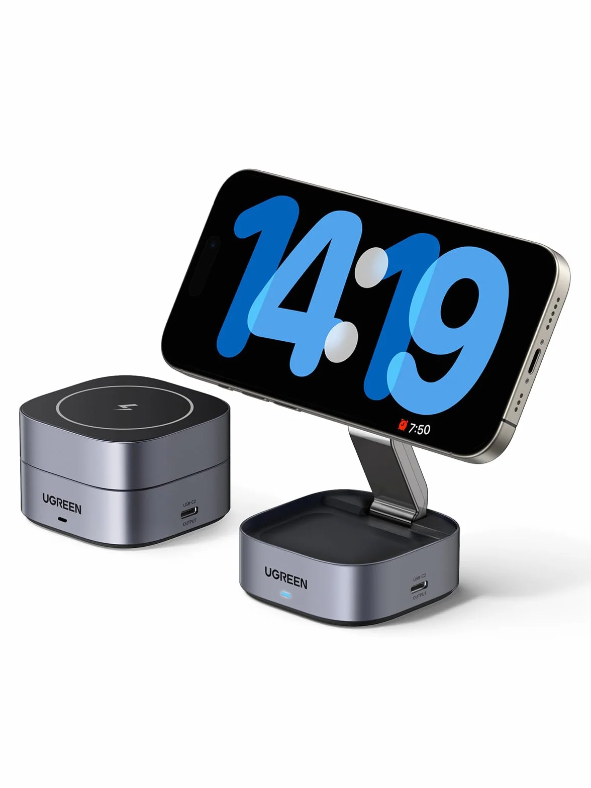 UGREEN MagFlow Składana podstawka ładująca 2 w 1 do iPhone'a kompatybilna z ładowarką MagSafe do iPhone'a 17,Air,17 Pro,17 Pro Max, 16,15,14,13,12, AirPods, podstawka ładująca z regulacją kąta