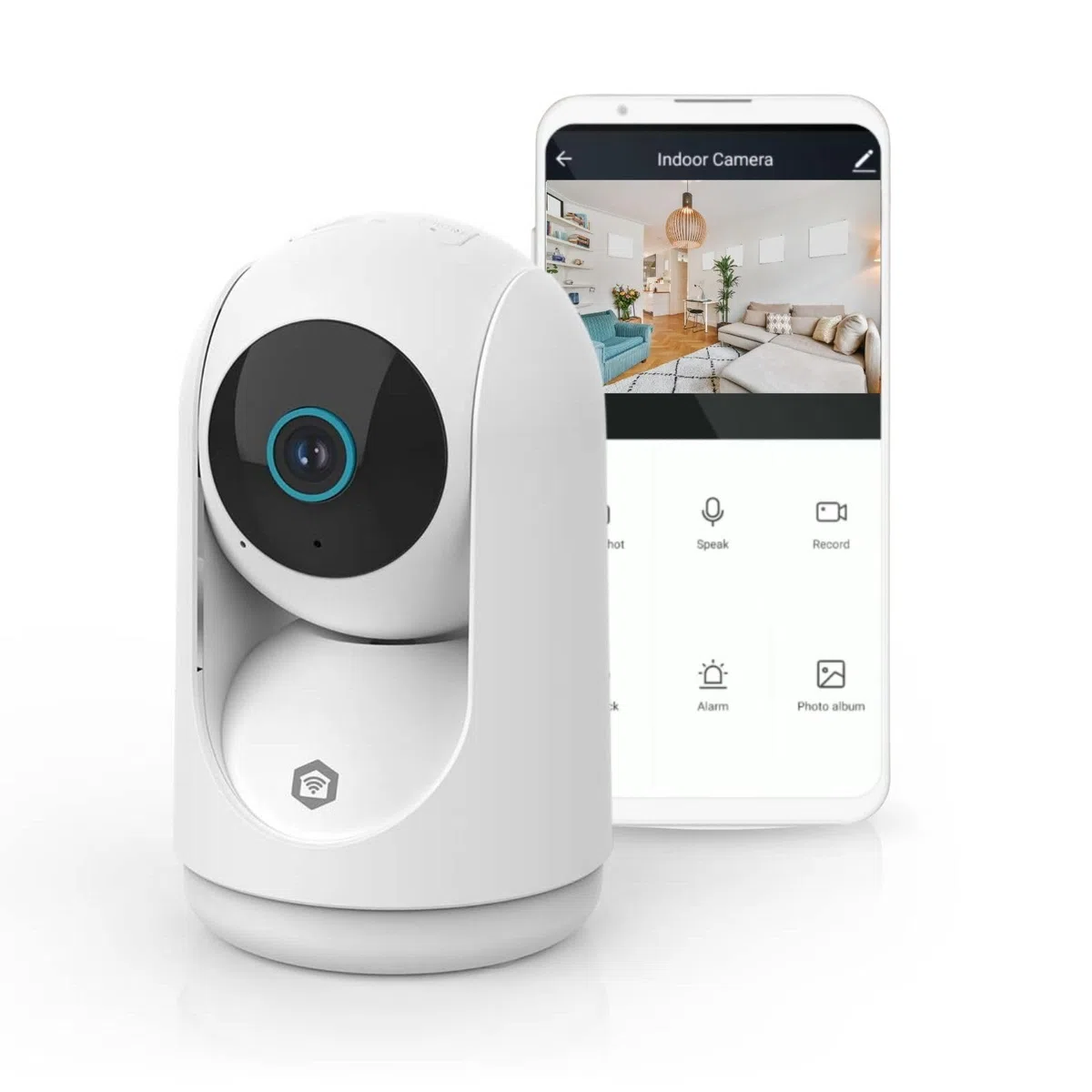 NEDIS Inteligentna kamera wewnętrzna Wi-Fi Pan Tilt, 3 MP Full HD 1296p, noktowizor, wykrywanie ruchu i wykrywanie ludzi, strefy konfigurowalne, dwukierunkowe audio, przechowywanie w chmurze lub