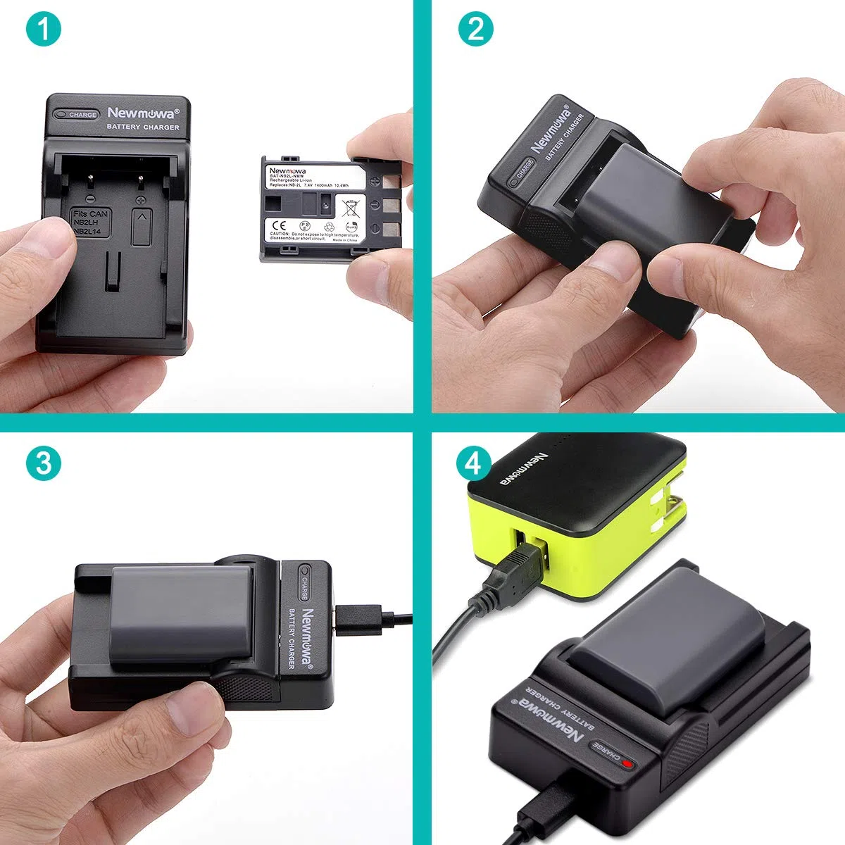 Newmowa NB-2L Bateria zamienna (2-pak) i przenośna ładowarka USB do Canon NB-2L NB-2LH BP-2L5 BP-2LH i Canon DC301 DC310 DC320 DC330 DC410 DC420 Elura 40 50 60 65 70 80 85 90 EOS 3500 D