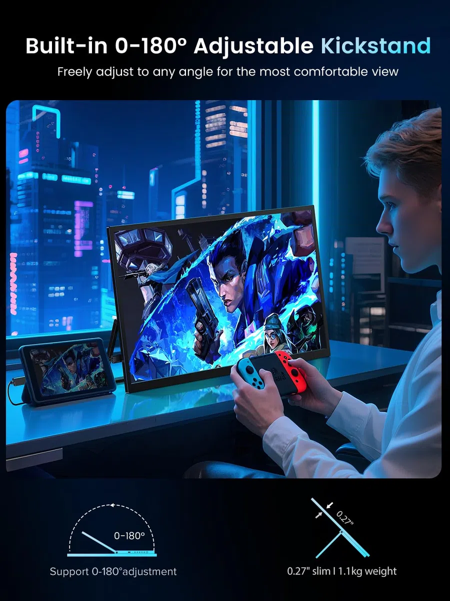 Uperfect 18,5-calowy 120Hz przenośny monitor do gier z 1920 * 1080 Full HD ekranem IPS ochronnym dla oczu, USB C Mini HDMI dla laptopa, PC, telefonu komórkowego, PS4/5, Xbo, Raspb Pi, kompatybilny z