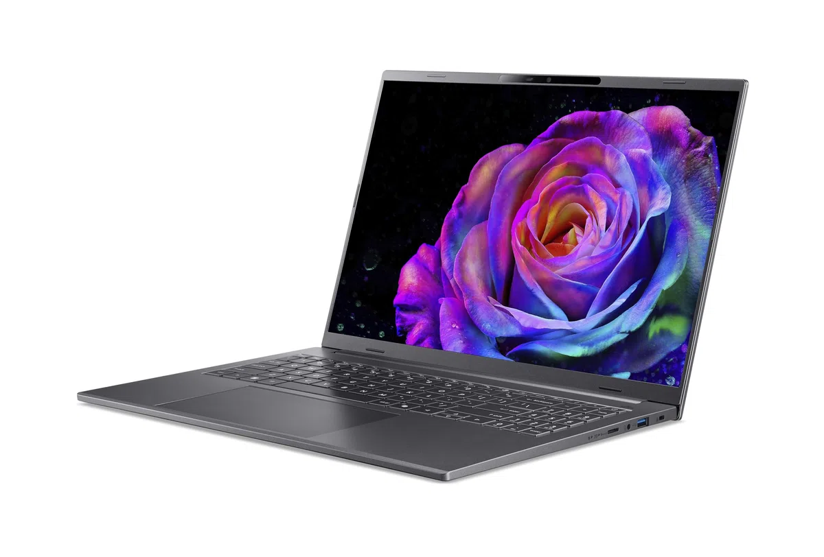 Acer Aspire 16 AI OLED (A16-61M-R8RH) KI laptop, Copilot+ PC, wyświetlacz 16" WUXGA+ OLED 120 Hz, AMD Ryzen AI 5 340, 16 GB RAM, 512 GB SSD, AMD Radeon 840M, Windows 11, klawiatura QWERTZ, szary
