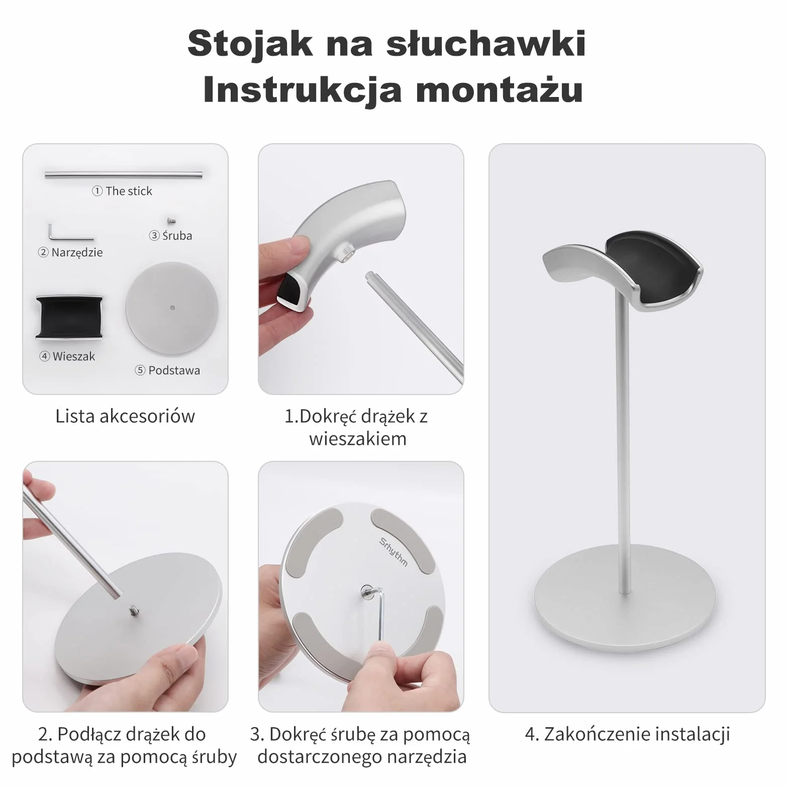 Srhythm Stojak na słuchawki, metalowy uchwyt na słuchawki do oszczędzania miejsca i wyświetlania