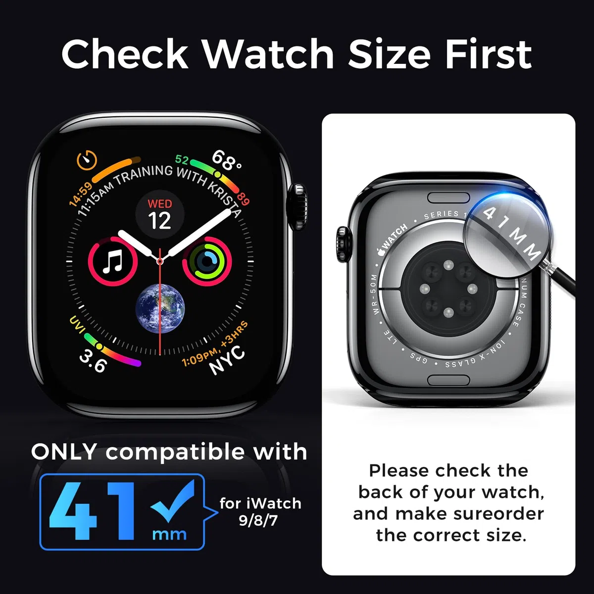 Ochraniacz ekranu kompatybilny z Apple Watch Series 8/7 41 mm, zakrzywiony 3D pełne pokrycie ochrona przed zarysowaniami osłona ze szkła hartowanego, ochrona ekranu bez pęcherzyków do iWatch 8/7 41 mm (3 szt.)