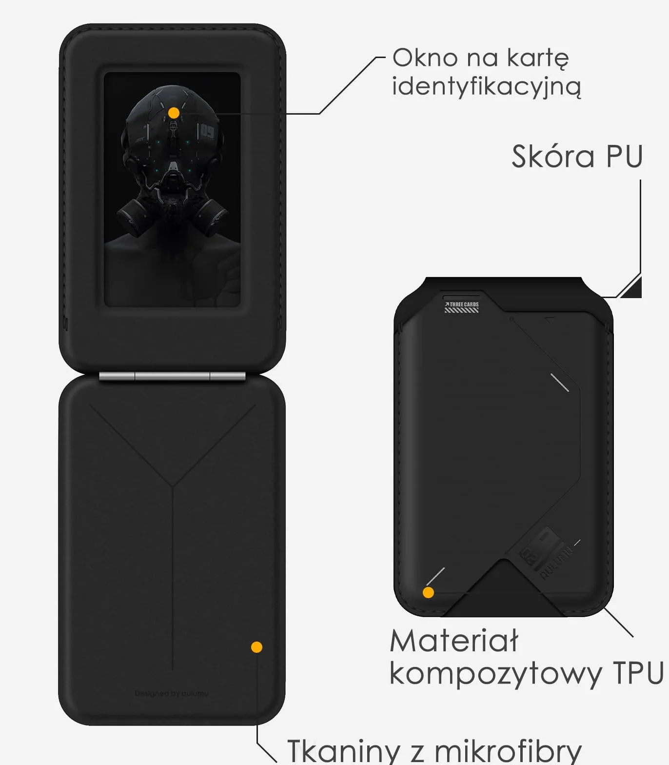 Aulumu G02 V2 Portfel Magnetyczny i Stojak, Kompatybilny z MagSafe, Regulowany Stojak, Okno na ID, Portfel Magnetyczny na Telefon dla iPhone 16/15/14/13/12 Serii - Czarny