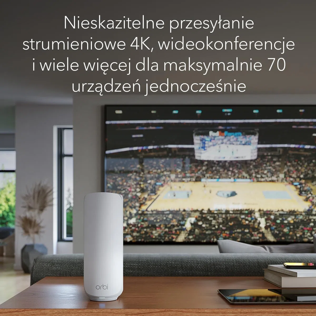 Dwupasmowy system Mesh WiFi 7 NETGEAR Orbi serii 370 do użytku domowego (RBE373) — router + 2 wzmacniacze, funkcje zabezpieczeń, 3,6 Gb/s, zasięg 360 m2, 70 urządzeń, port internetowy 2,5 GB, BE3600