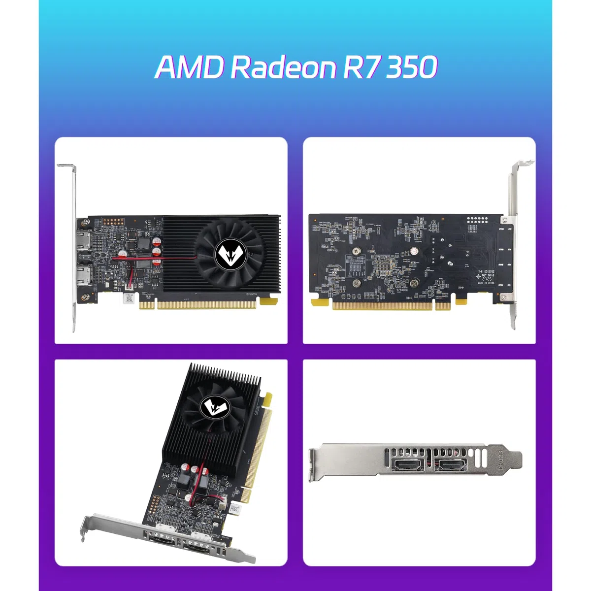MOUGOL AMD Radeon R7 350 4 GB niskoprofilowa karta graficzna, podwójne porty HDMI do wielu monitorów, 4 GB GDDR3 128-bitowa, karta graficzna SFF o połowie wysokości do cienkiego komputera