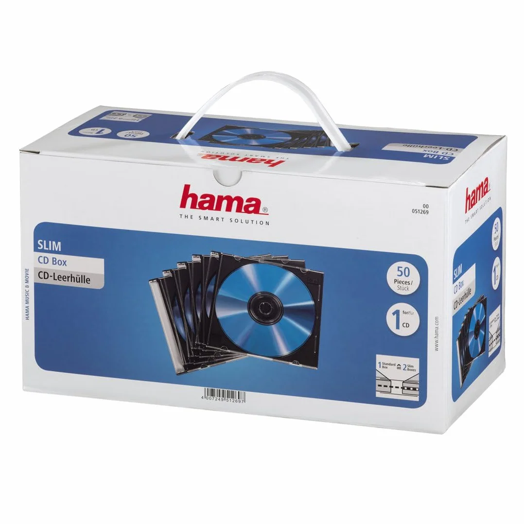 HAMA ZESTAW PUDEŁKO SLIM NA PŁYTY DVD 50 SZTUK CZARNE
