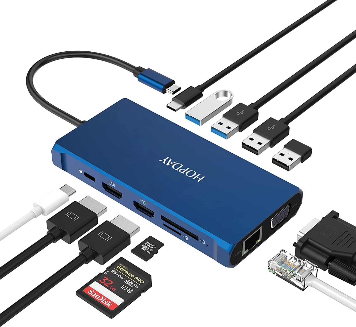Stacja dokująca, USB C stacja dokująca 12 w 1, potrójny wyświetlacz z 2 4K HDMI, VGA, Gigabit Ethernet, 100 W PD, 5 Gbps, USB 3.0 Hub, czytnik kart SD/TF, audio 3,5 mm do Dell/HP/Lenovo/MacBook