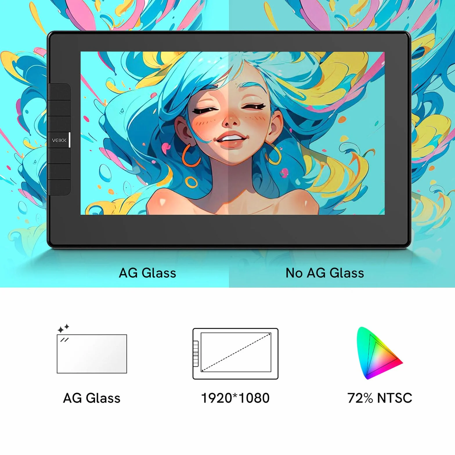 VEIKK VK1200V2 Tablet graficzny z ekranem 120% sRGB, ekran IPS Full HD, 6 klawiszy skrótów, rysik bez baterii, kompatybilny z systemami Linux / Windows / Mac 11,6"