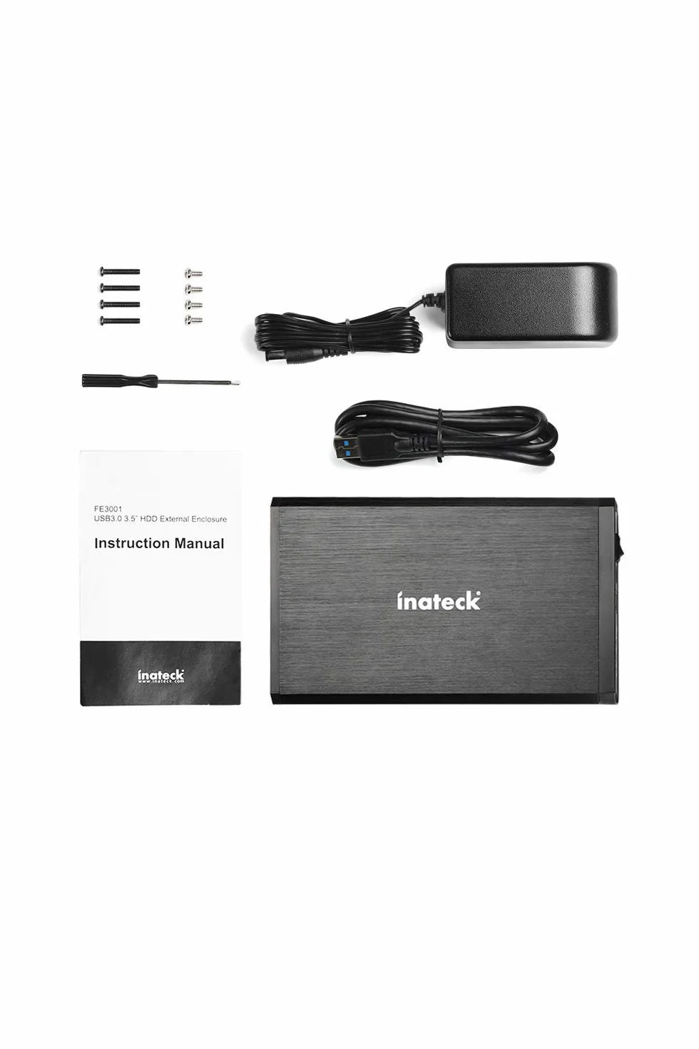 Inateck Obudowa dysku twardego 3,5", obudowa dysku twardego 2,5/3,5" SATA I/II/III, USB 3.0 z UASP, 12 V, 3 A, czarny, FE3001