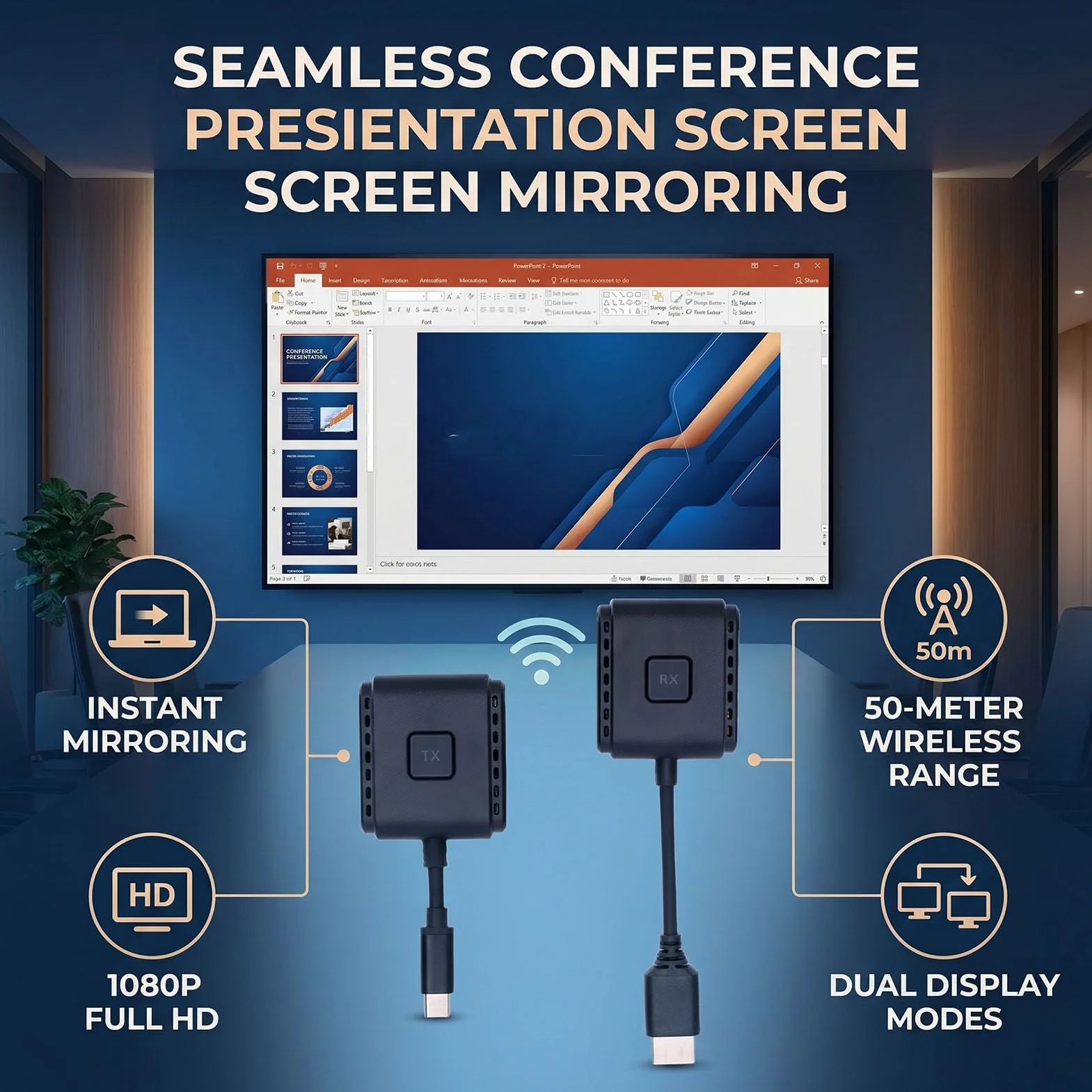 XUMIUZIY Bezprzewodowy Nadajnik i Odbiornik USB C 1080P HDMI, 165 Stóp/50 M | Dwuzakresowy bezprzewodowy adapter wyświetlacza 2,4/5G, podwójne tryby lustrzane i rozszerzające, umożliwiające