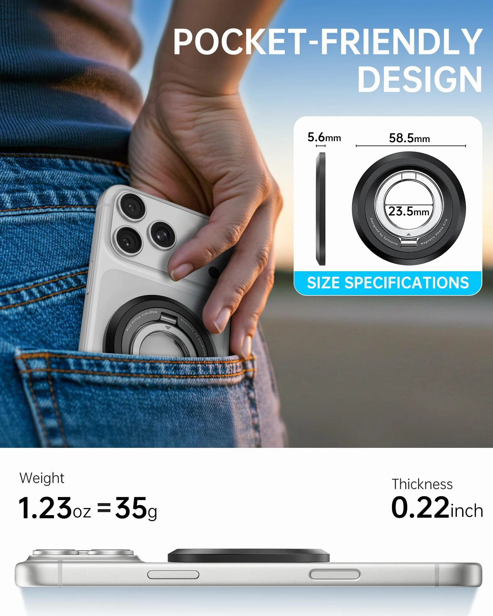 SYNCWIRE Uchwyt na telefon MagSafe, obracany o 360°, magnetyczny uchwyt na telefon komórkowy, dwustronny, magnetyczny, kompatybilny z iPhone 17, 16, 15, 14, 13, 12 Pro Max, pasuje do akcesoriów