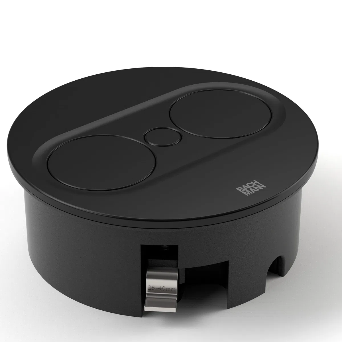 BACHMANN Gniazdko do zabudowy Twist 2, okrągłe, 1 x gniazdko z USB A i USB C, 2 m, do kuchni i biura, czarne, 946.104 (z automatycznym otwieraniem i powłoką zapobiegającą pozostawianiu odcisków palców