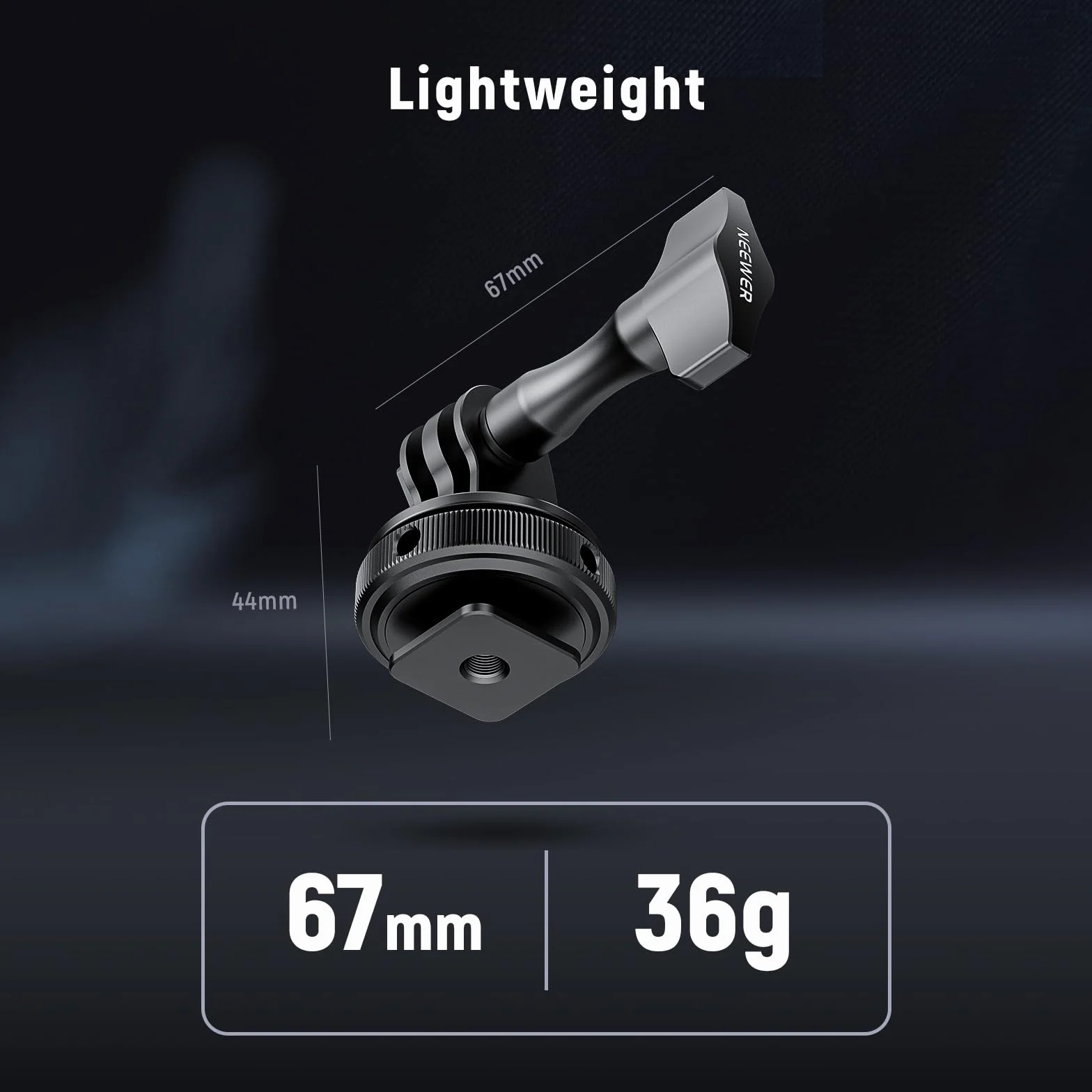 NEEWER Adapter do kamery sportowej, kompatybilny z akcesoriami GoPro Go Pro DJI Insta360 AKASO, metalowy uchwyt Hot Shoe z gwintem 1/4" do mini statywu, kijek do selfie, nachylenie 180°, GP-63