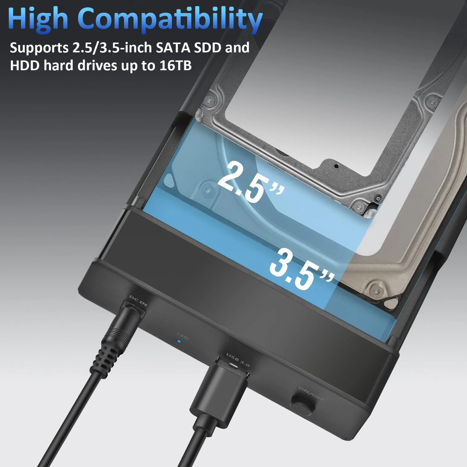 Stacja dokująca do dysków twardych, USB3.0 SATA HDD stacja dokująca do 2,5 i 3,5 cala SATA HDD/SSD, adapter dysków twardych 5 Gbps obsługuje UASP