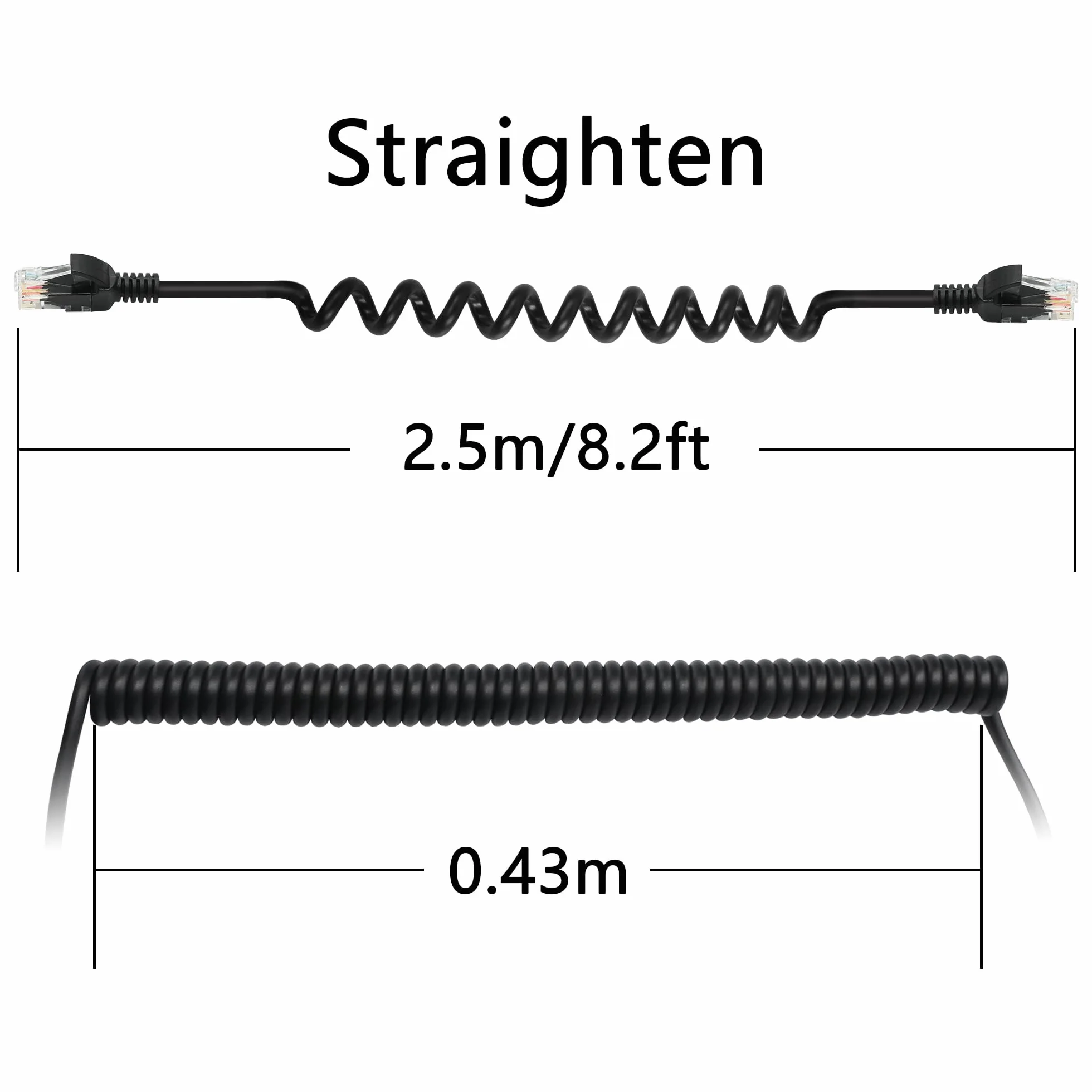 Spiralny Ethernet Cat5e Chowany RJ45 LAN Kabel do Laptopów, Komputerów Stacjonarnych, Routerów, Dekoderów - Rozciągany do 2,5 m