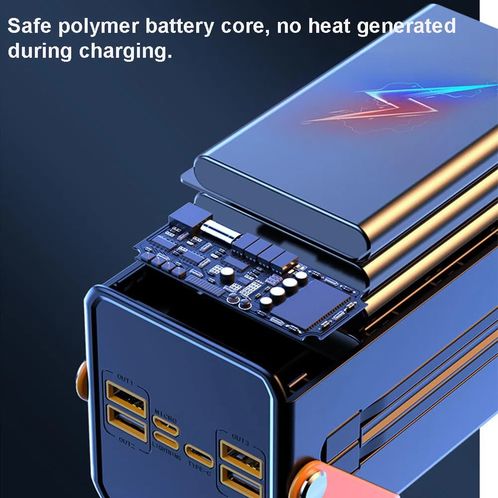 Szybkie ładowanie 22,5 W, 80000 mAh, powerbank USB C, z 7 wyjściami i 3 wejściami zewnętrznymi akumulatorami do telefonu komórkowego (rozmiar: czarny, kolor: 60000 mAh)