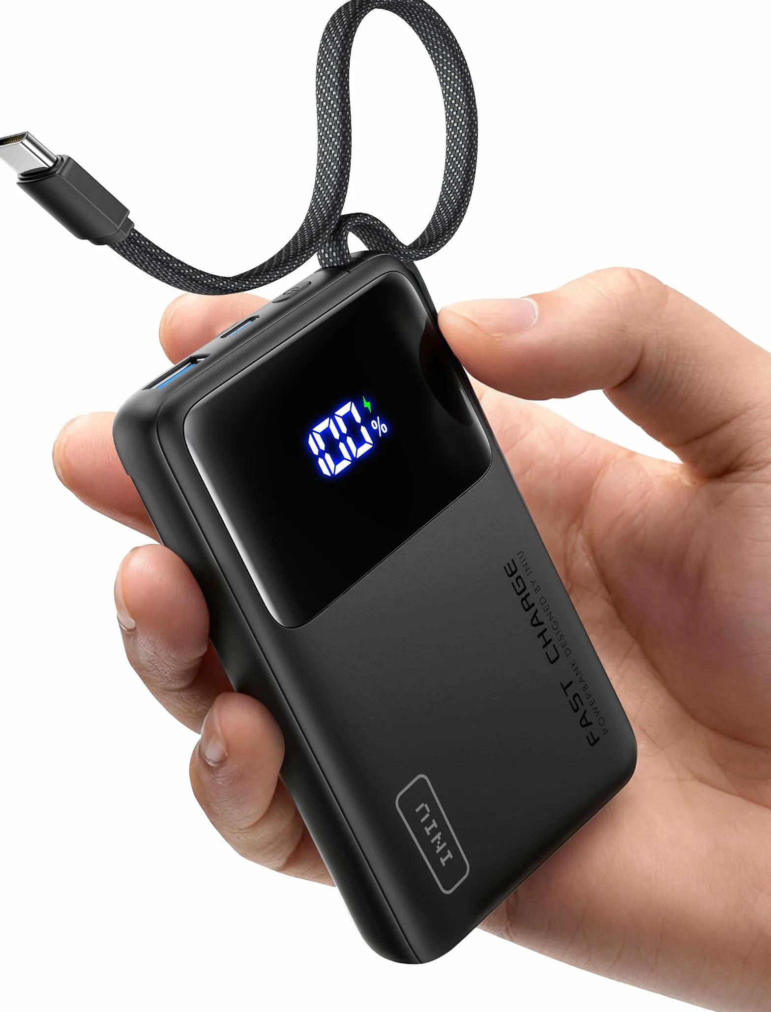 INIU Power Bank 45 W 10 000 mAh cienki powerbank z wbudowanym kablem USB-C przenośna ładowarka USB C In&Out