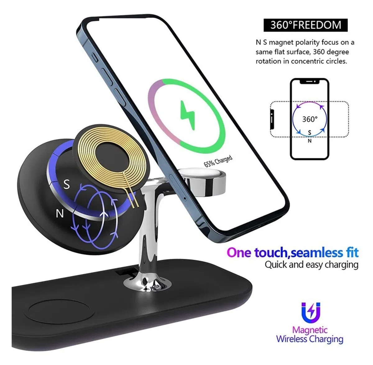 Magnetyczna bezprzewodowa ładowarka 30 W 3 w 1 Stojak na telefon Zegarek Magnetyczna bezprzewodowa stacja ładująca Szybkie ładowanie słuchawek Kompaktowy i mocny(Model JD85-01)