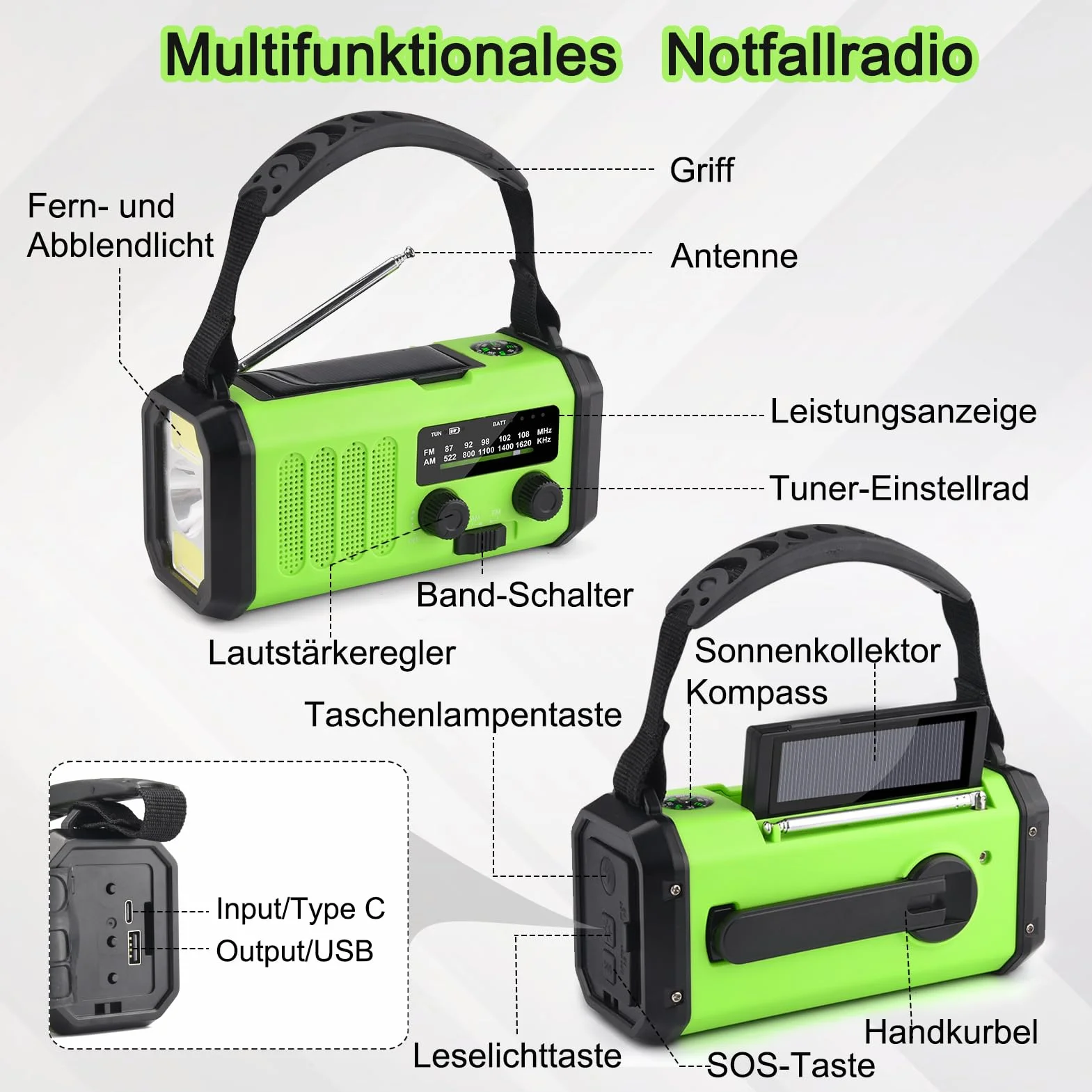 Radio solarne przenośne AM/FM 10000 mAh powerbank latarka LED alarm SOS dynamo