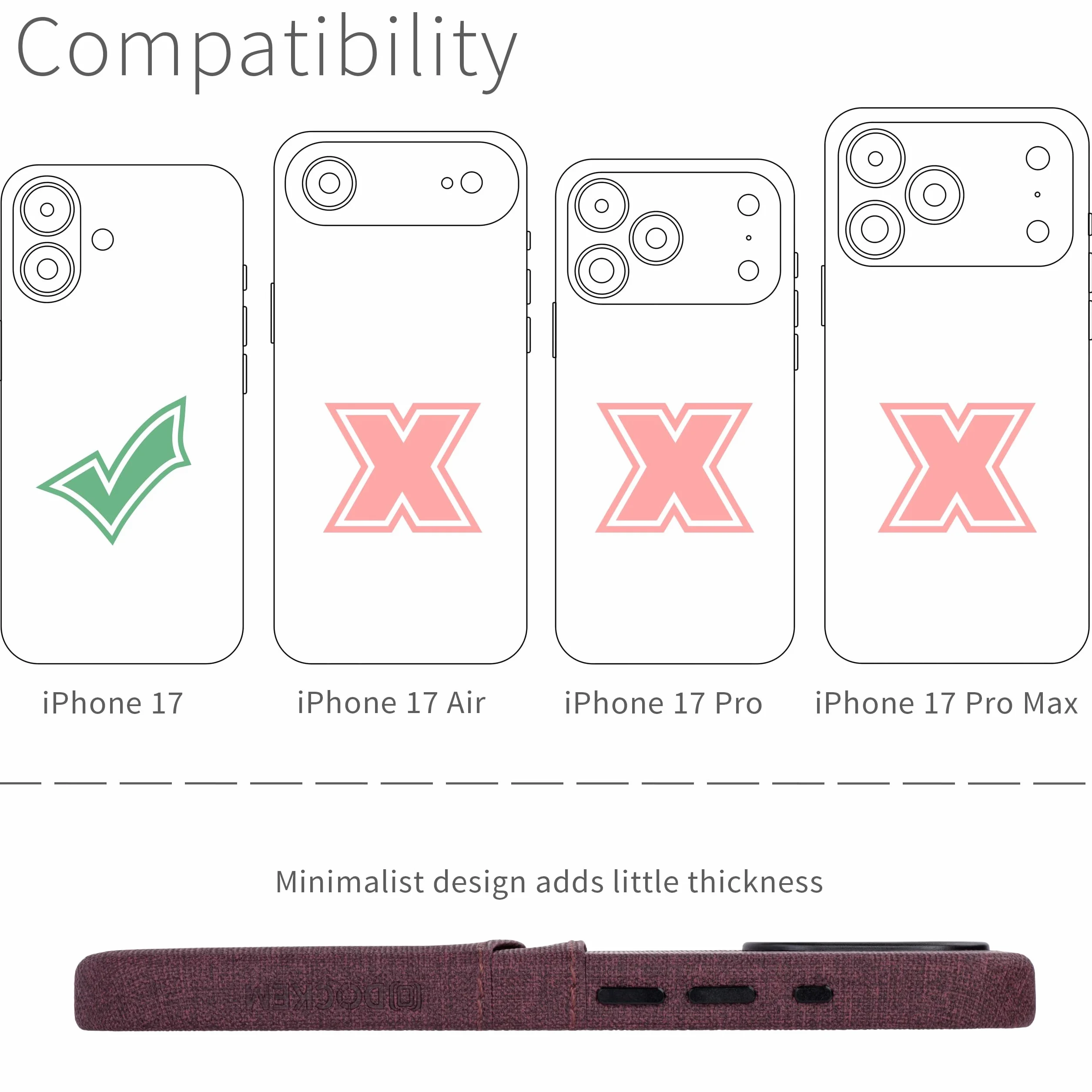 Dockem Etui na Karty do iPhone 17 z Magnetyczną Płytką Montażową, Przycisk Sterowania Aparatem, Portfel z 2 Kieszeniami: M2 Luxe Sztuczna Skóra Styl Płótna (Burgundia)