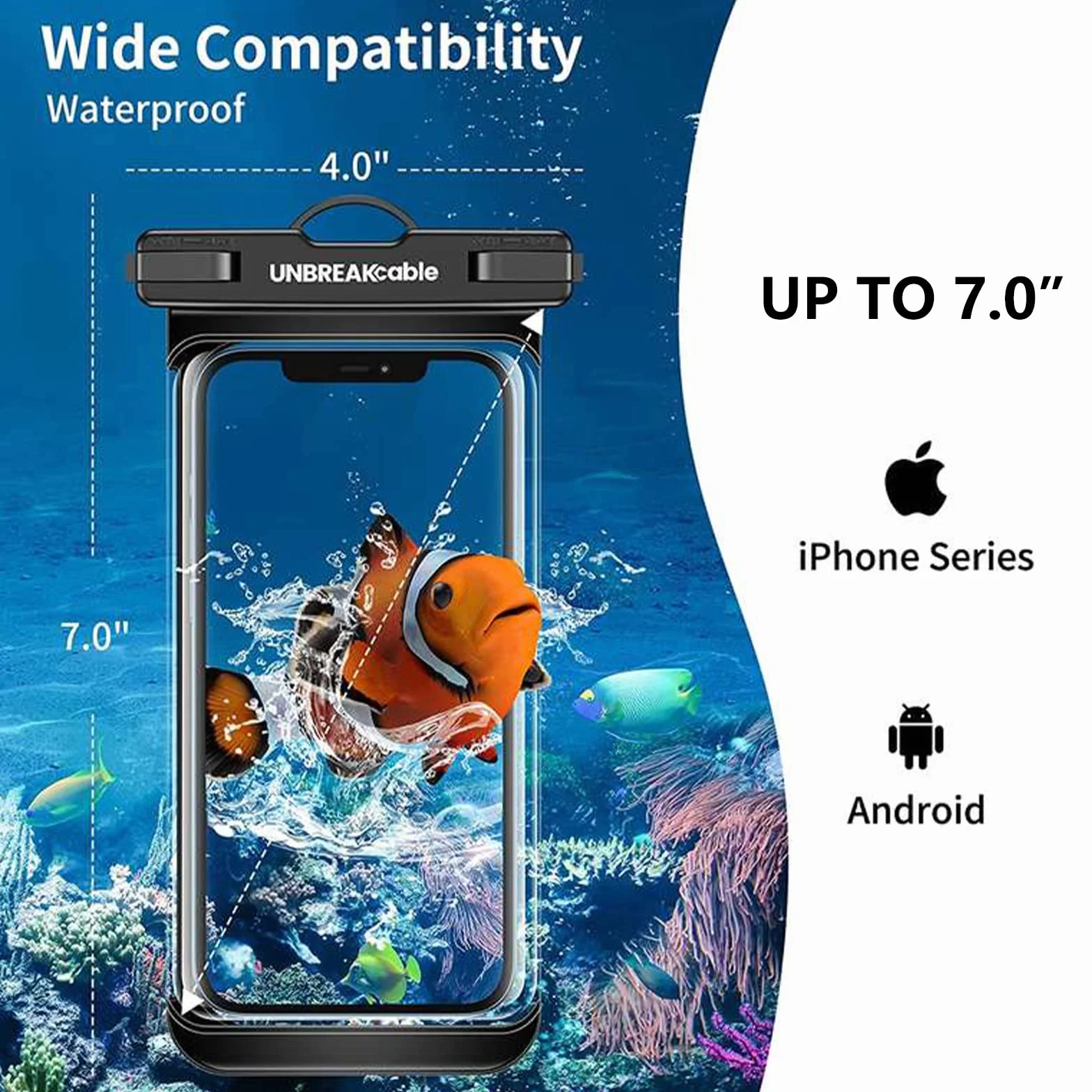 UNBREAKcable Wodoodporne etui na telefon, 2-pak IPX8 uniwersalne wodoodporne etui na telefon do iPhone 15 14 13 12 11 Pro Max XR X XS SE 2022 8 Samsung S24 S23 S22 Ultra S21 Huawei P60 Mate 60 do 7