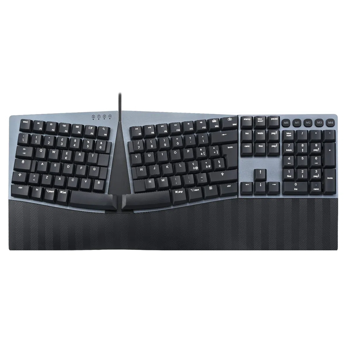 Perixx PERIBOARD-535BR ergonomiczna przewodowa klawiatura mechaniczna - brązowe klawisze dotykowe - programowalne klawisze makro - Windows i Mac OS X - układ QWERTY włoski