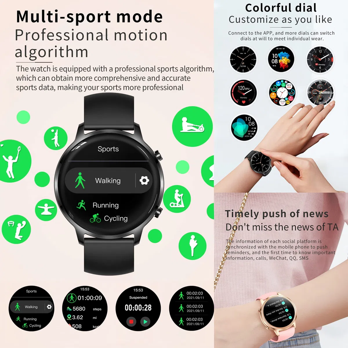Smartwatch męski z funkcją telefonu, 2022 1,32" HD, ekran dotykowy, Bluetooth, IP67 Fitness Tracker SpO2, pulsometr, monitor snu, kalorie, Android iOS (czarny)