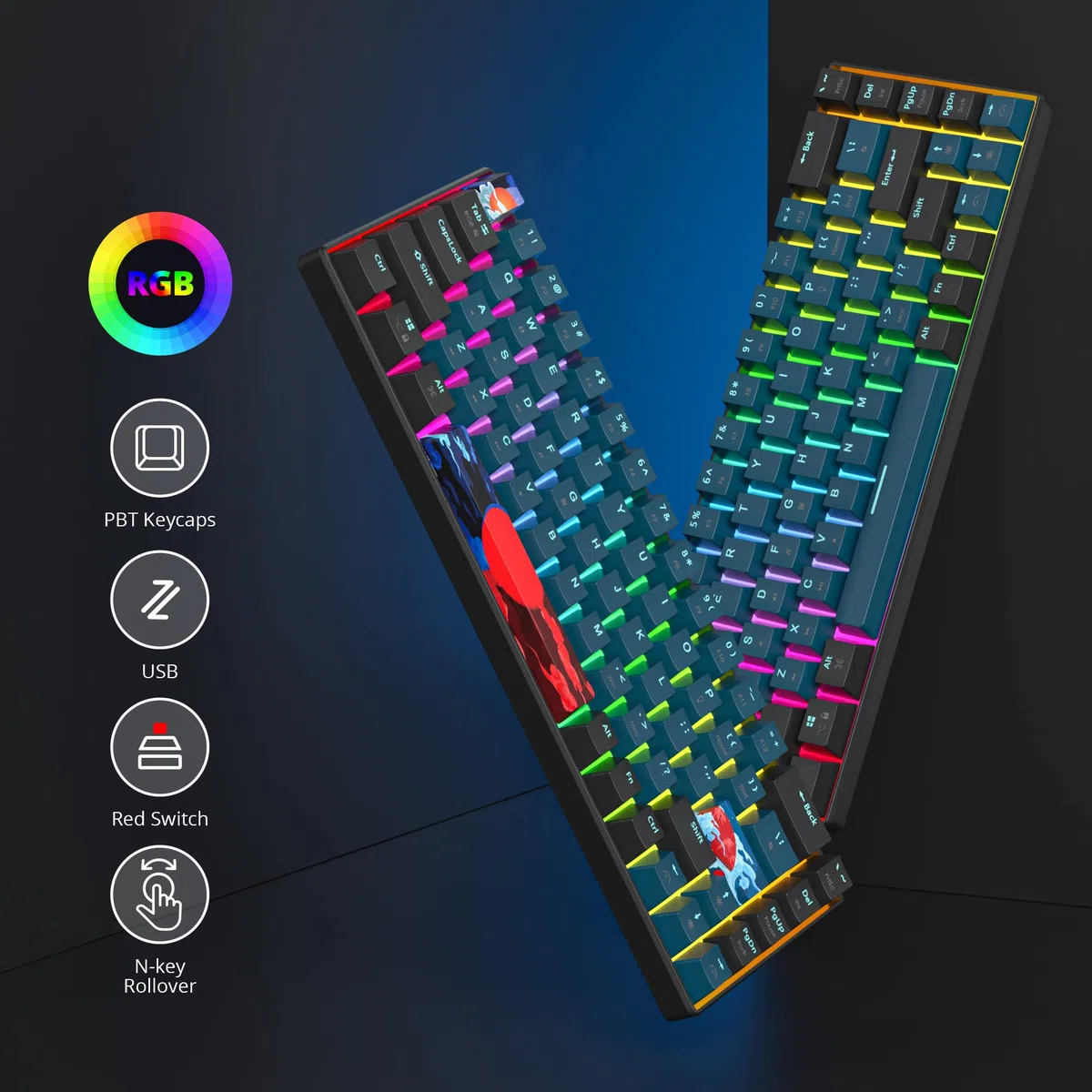 SOLIDEE 65% mechaniczna klawiatura do gier,68 klawiszy kompaktowa klawiatura przewodowa z podświetleniem RGB,Klawiatura z przełącznikiem liniowym dla komputerów z systemem Windows i Mac(68 Monstor)