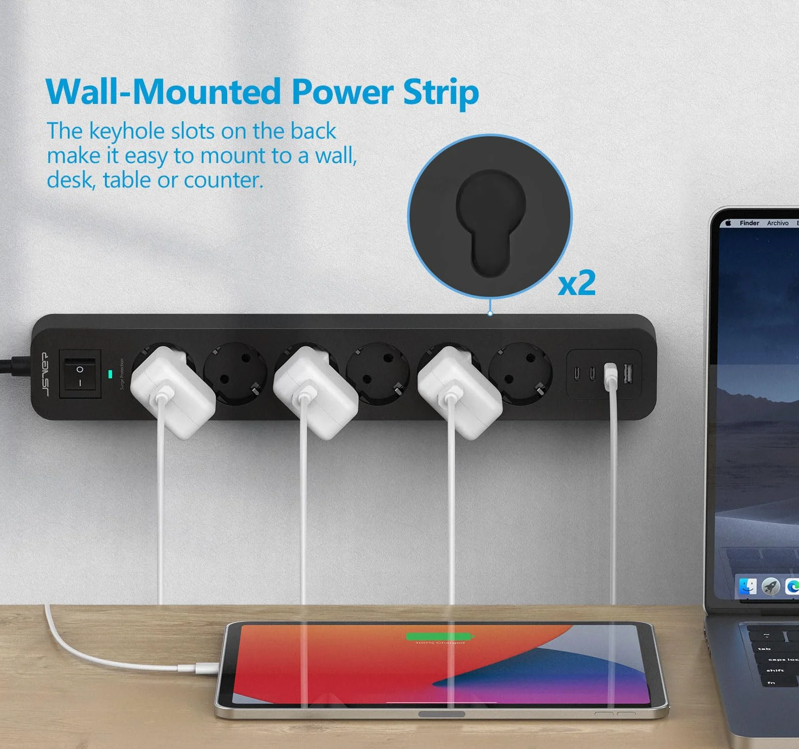 Listwa Zasilająca Surge Protector 6 Gniazd 4 Porty USB 5V3.4A 2M Czarna