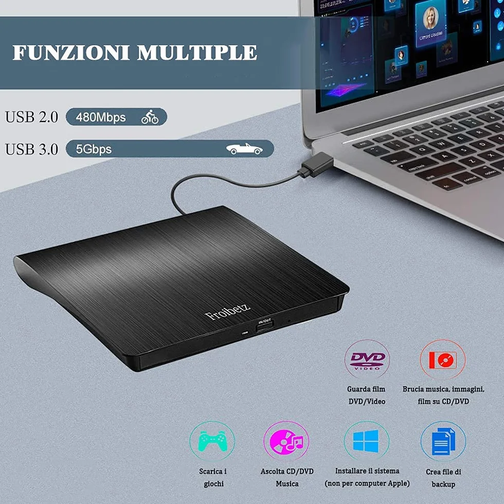 Zewnętrzna nagrywarka DVD CD CD CD USB 3.0 DVD-R CD-RW przenośny czytnik kart Ultra Slim zewnętrzny dysk z systemem Mac/OS/XP/Win10/Win7/Win8 (czarny)