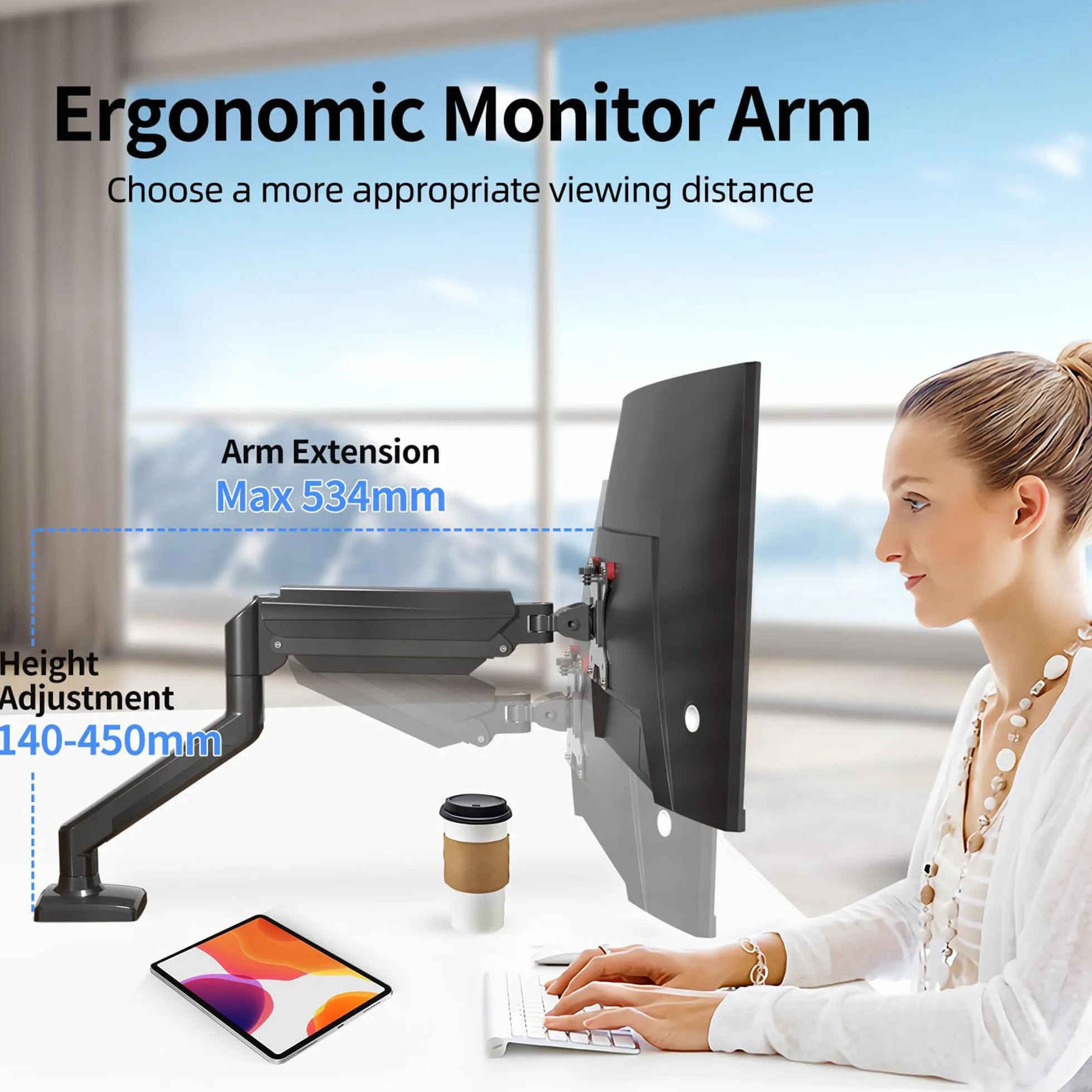 Suptek Stojak na monitor PC LED LCD 13-32 cali, regulowane ramię ze sprężyną gazową, obrotowy, udźwig 9 kg, czarny MD01A