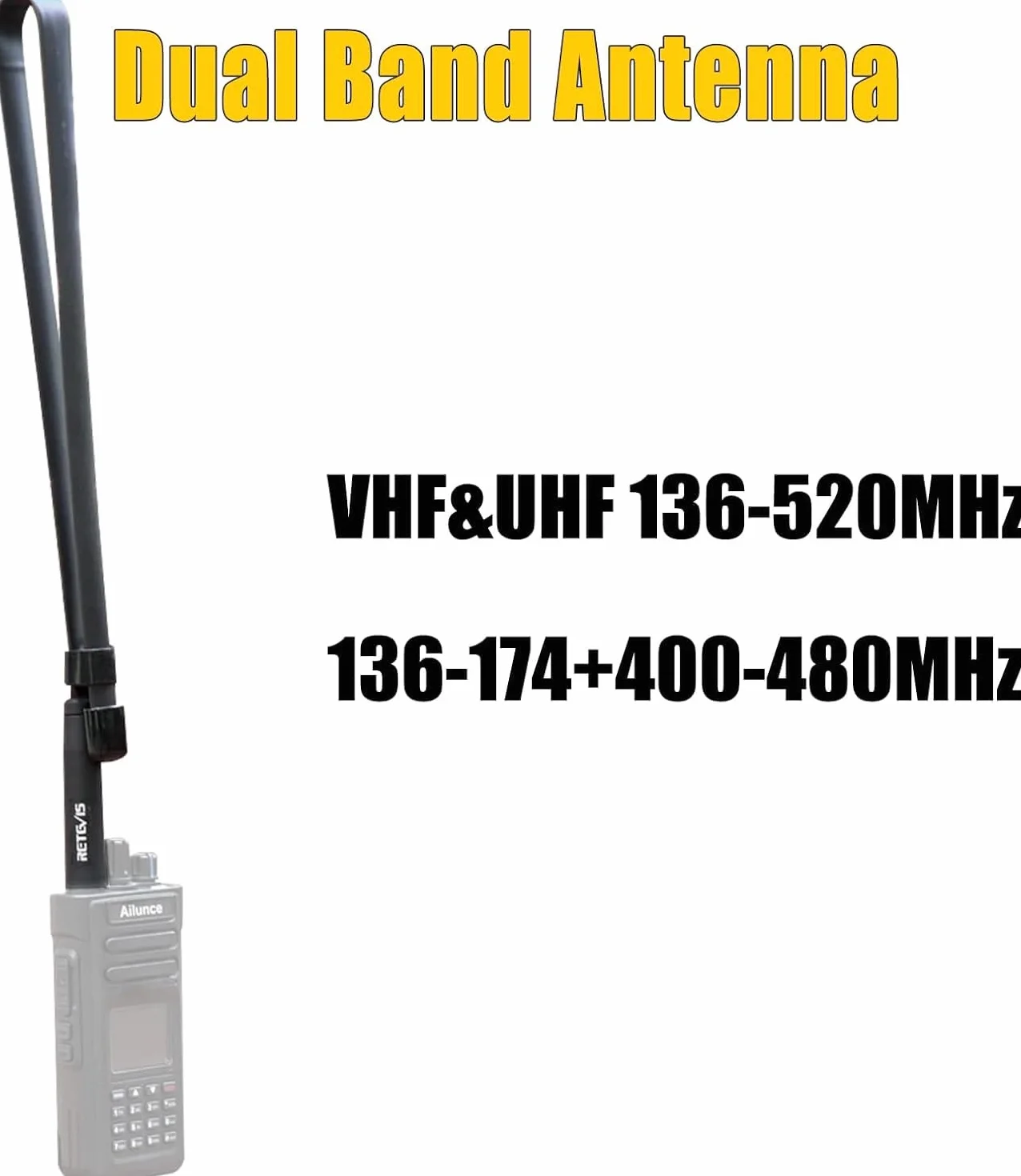 Retevis HA07 antena do krótkofalówki, dwukierunkowa antena radiowa SMA-F UHF/VHF 5 dBi o wysokim wzmocnieniu, kompatybilna z krótkofalówkami Baofeng UV-5R, UV-82, BF-888S, RT5R RT5RV RT21 (1 sztuka)