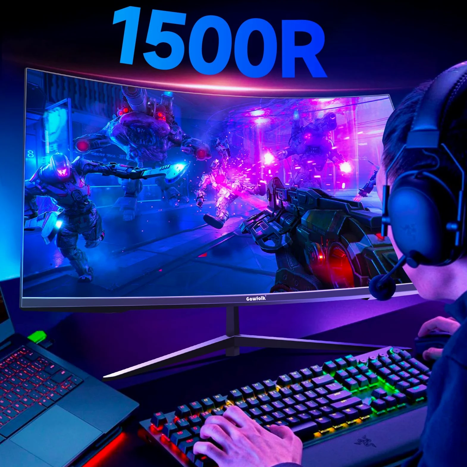 Gawfolk Zakrzywiony 32 Calowy Monitor Komputerowy, 1800R 144Hz 165Hz Wyświetlacz do Gier, Full HD 1080p Monitor do Domowego Biura, Biznesowy Komputer Osobisty, Ultracienka Ramka Zerowa
