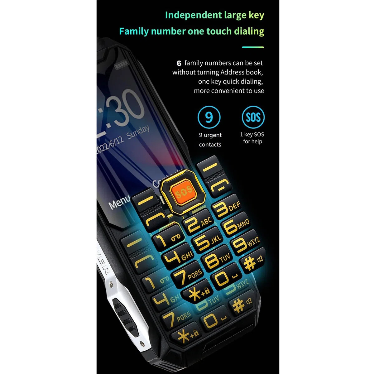 2,4 "" Ekran Telefon Komórkowy Old Osoba, łatwy Użyciu Starszy Telefon Komórkowy 2G Dual SIM Senior Telefon Dużą Pojemnością Baterię Dual LED Big Głośnik SOS Przycisk,Black