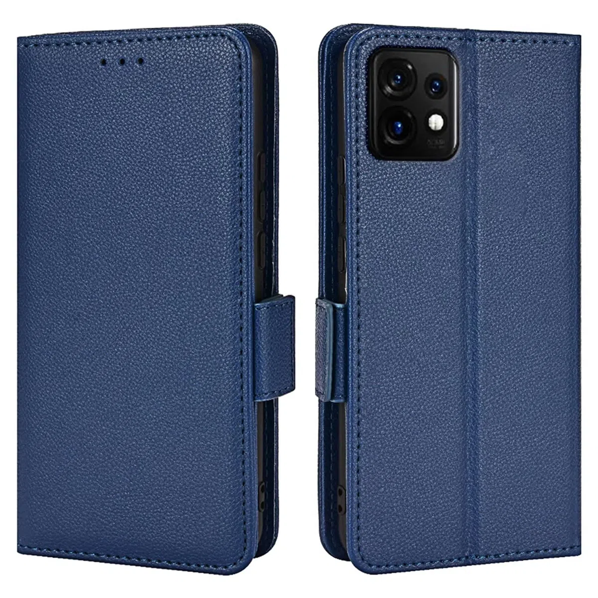Topme Etui skórzane do Motorola Moto ThinkPhone/Lenovo ThinkPhone (16,76 cm), [prosta okładka z wzorem litchi] - ciemno niebieski