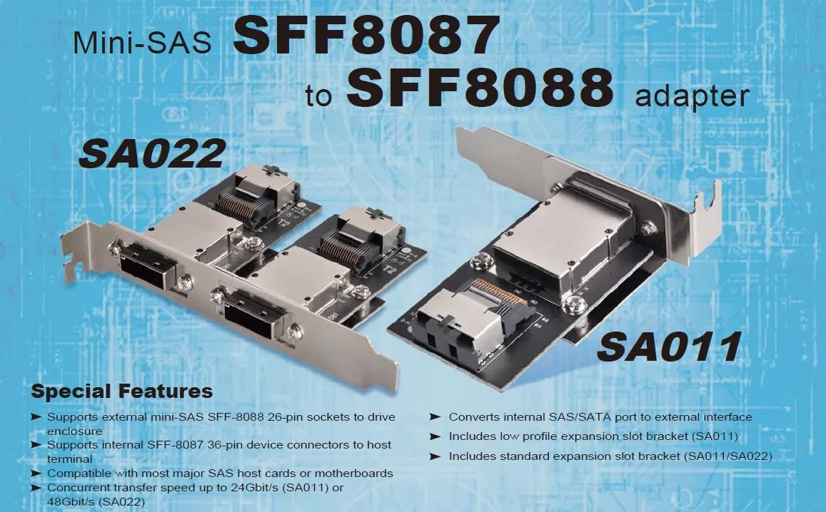 SilverStone SST-SA011 - Internal Mini SAS 26pin SFF8087 to External 36pin SFF8088 to PCI-E Card Bracket