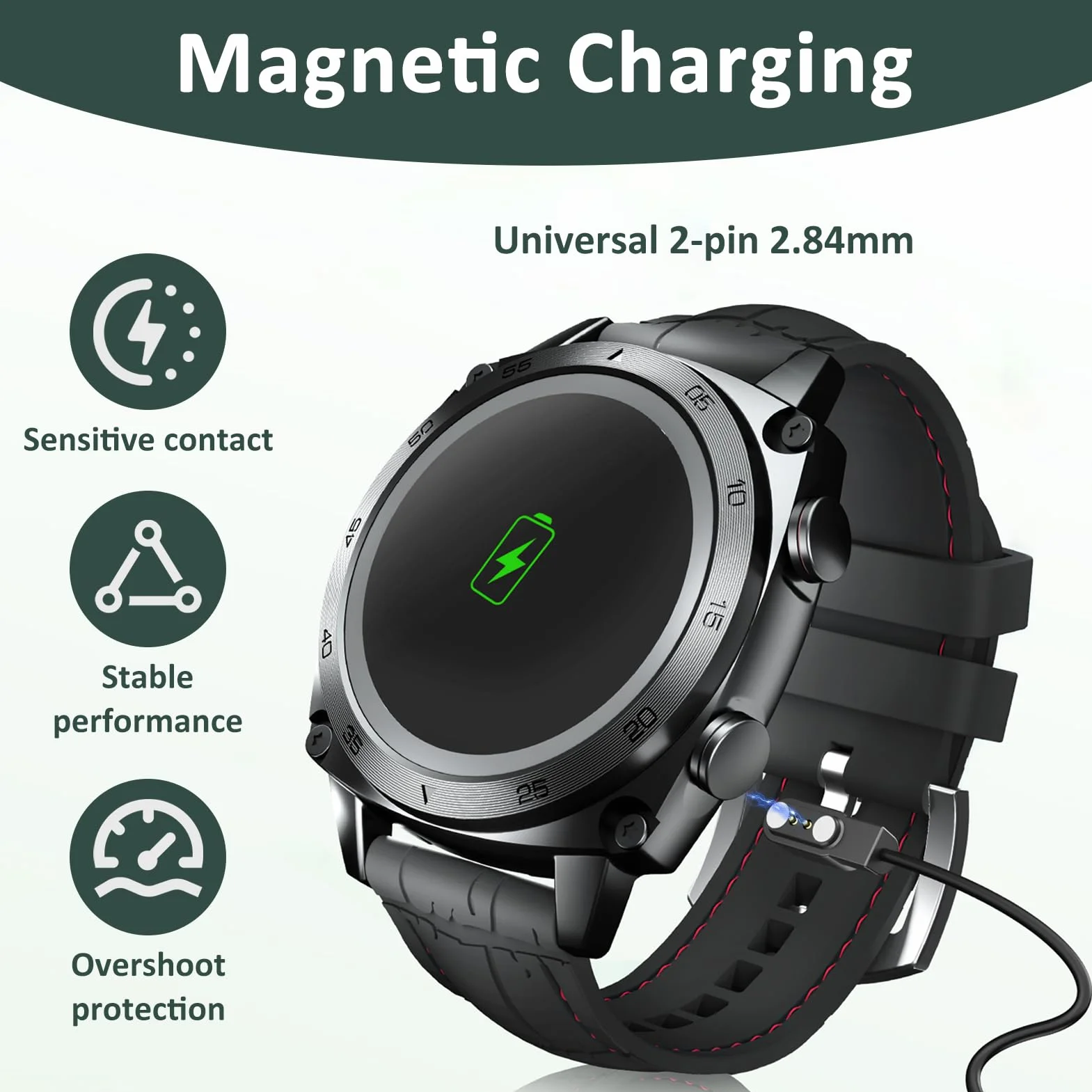 2 sztuki uniwersalnego kabla do smartwatcha, 2 piny, 5 V, uniwersalna magnetyczna ładowarka USB do inteligentnego zegarka, kompatybilny z magnesami o zasięgu 2,54-2,84 mm