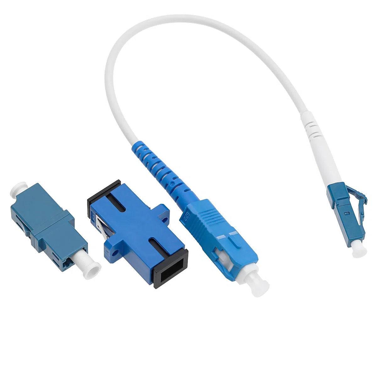 LC/UPC-SC/UPC światłowodowy kabel krosowy jednomodowy, z adapterami i łącznikami, 20 cm