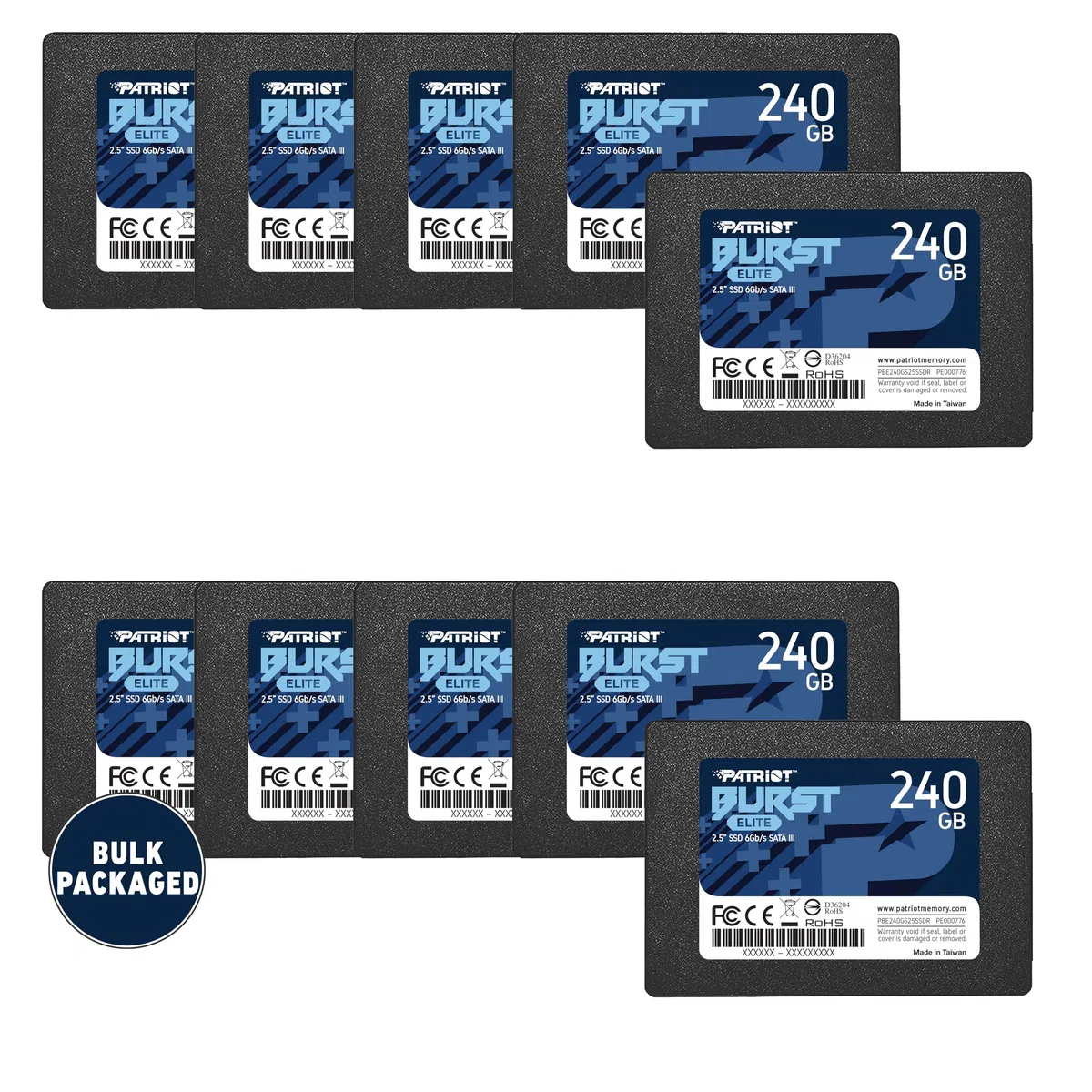Patriot Memory Burst Elite SATA 3 240 GB SSD 2,5-calowy wewnętrzny dysk półprzewodnikowy pakowany zbiorczo 10 sztuk - PBE240GS25SSD0B