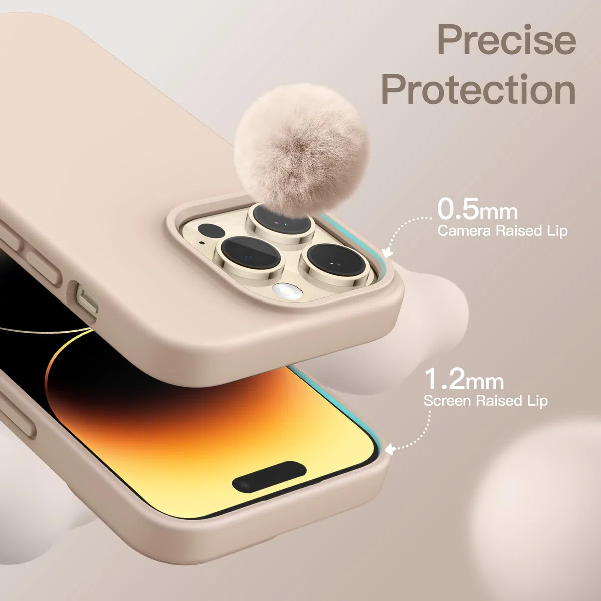 JETech Silikonowe Etui dla iPhone 14 Pro, Beż | Jedwabiście Miękki Dotyk, Ochrona przed Wstrząsami, Odporne na Zarysowania, Wyściółka z Mikrofibry