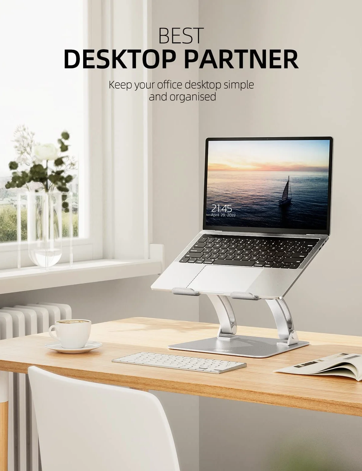 Nulaxy w pełni regulowany stojak na laptop – podwójnie składany podwyższenie z aluminium z otworami wentylacyjnymi, ergonomiczny organizer na notebooki, przenośne akcesorium biurowe, srebrny