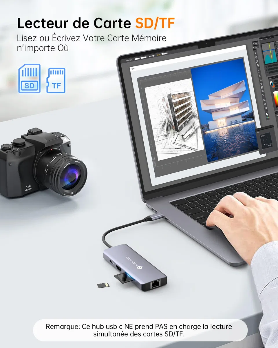NOVOO Koncentrator USB C do Ethernet, 8 w 1, USB C na HDMI 4K, 100 W PD, USB C 3.0, USB A 3.0, Multiport SD/TF do MacBooka Pro Air M2 M1 Surface iPad Galaxy HP