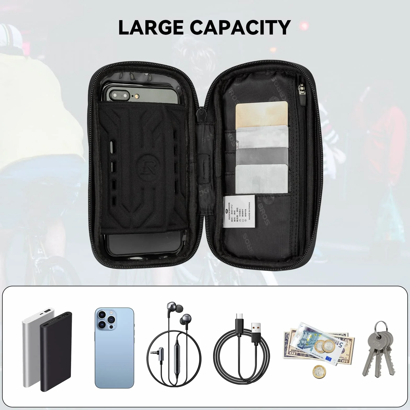 ROCKBROS Uchwyt na telefon komórkowy, torba rowerowa, wodoszczelna torba na kierownicę, obracana o 360°, do smartfonów o przekątnej ekranu 6,7", uchwyt na telefon komórkowy